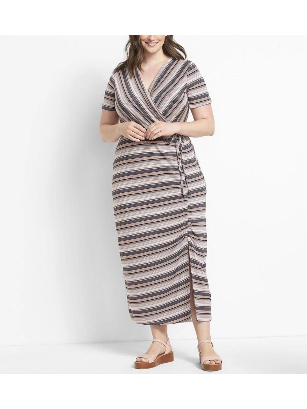 Lane Bryant Maxi Dress Plus Size 22/24 Stripe Long Stretch Ruched Wrap